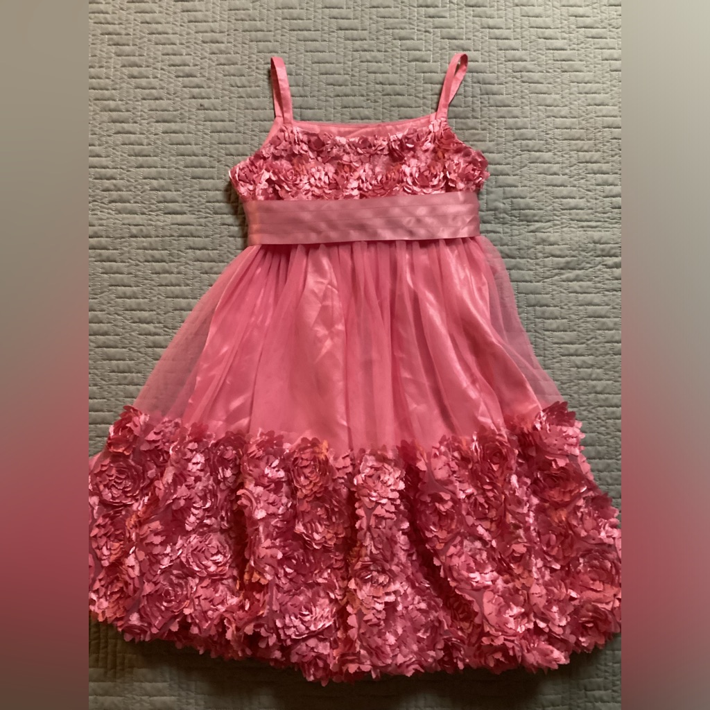 Little Girls Pink Ruffle Flower Lace Spaghetti Strap Bow Tie Size 10 Bonnie Jean
